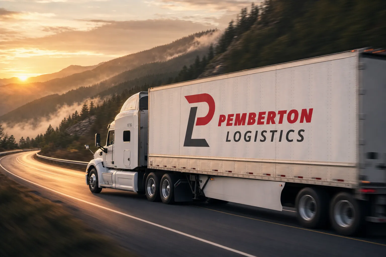 A Pemberton truck pulling a dry van down the interstate
